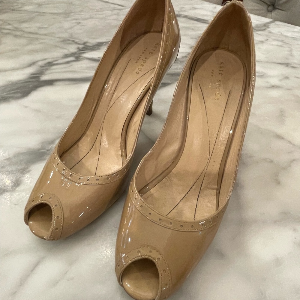 Kate Spade Nude Patent Peep Toe Heels